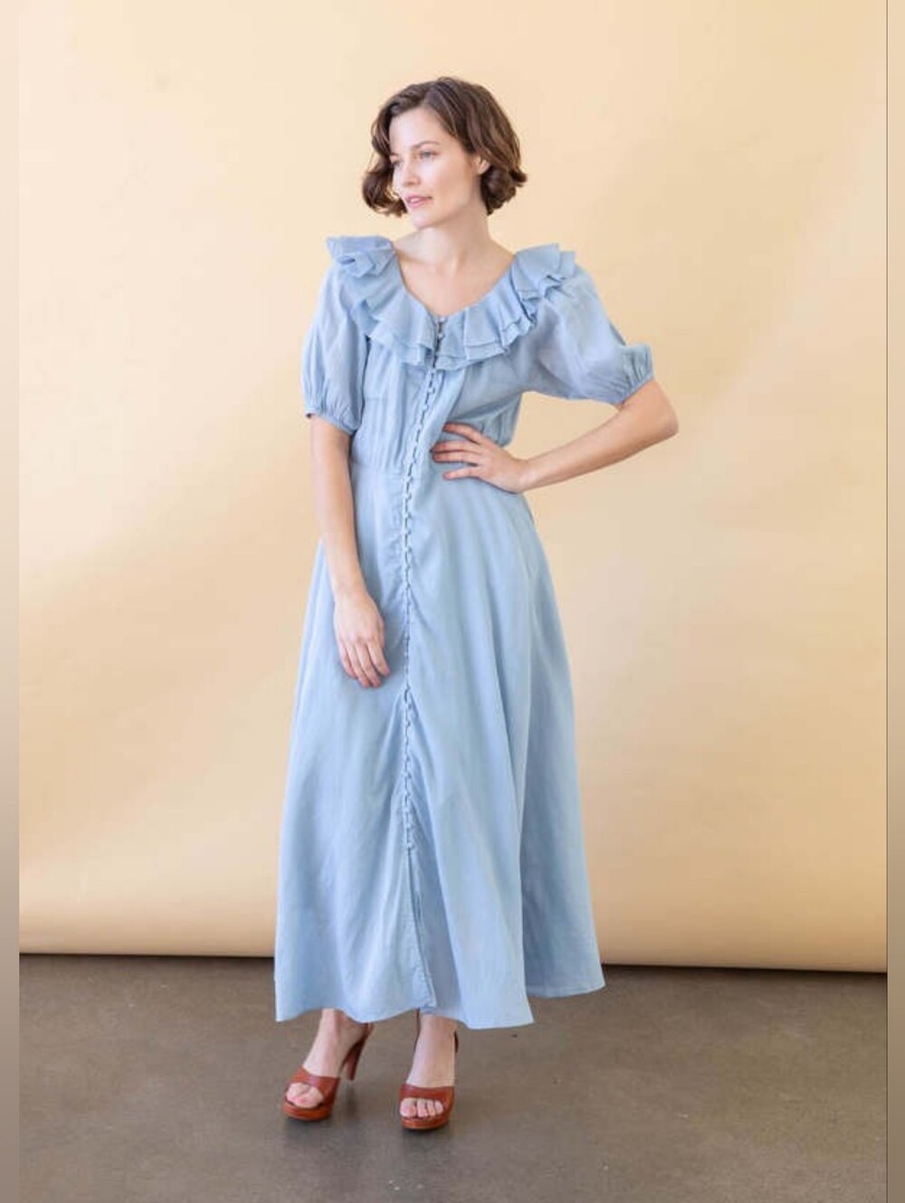 The GREAT the Sunrise dress blue, 0 xsmall ruffle cottagecore feminine vintage
